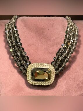 Heidi Daus Statement Multi-Strand Smoky Crystal Necklace with Pave Accent. NWOT